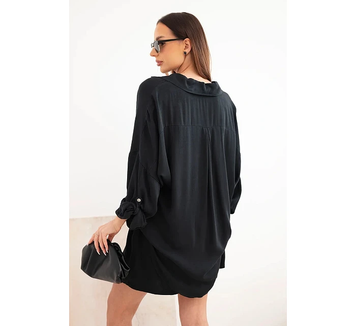 Dámska súprava z viskózy: košeľa s gombíkmi a voľné šortky čierna