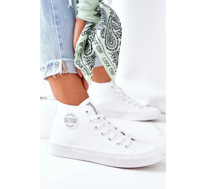 Dámské Kožené Vysoké Tenisky Big Star model 21558849 Bílé - Big Star Shoes Dámské Kožené Vysoké Tenisky Big Star model 21558849 Bílé - Big Star Shoes