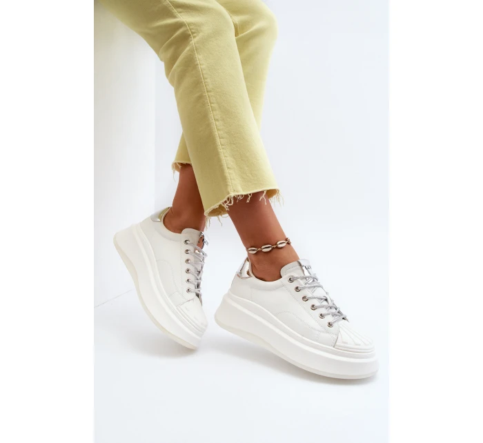 Dámské kožené tenisky na platformě GOE NN2N4033 Bílé