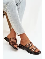 Dámské pantofle se zlatými sponami Leoparda Černo-hnědé Danelle