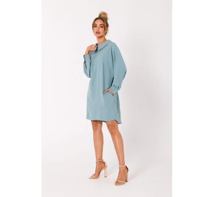 M740 Košeľové šaty s ozdobným golierom - agáve