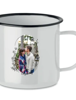 Personalizovaný bílý retro plecháček s květinovým ohraničením 