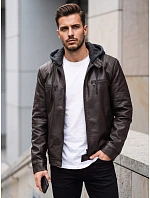 Pánska kožená zateplená bunda s kapucňou, hnedá, FashionStreet TX5144 Pánska kožená zateplená bunda s kapucňou, hnedá, FashionStreet TX5144