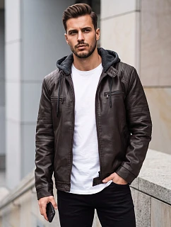 Kurtka męska skórzana ocieplana z kapturem brązowa model 22542424 - FashionStreet