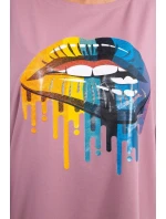 Oversize blúzka s potlačou dúhových pier tmavo ružová