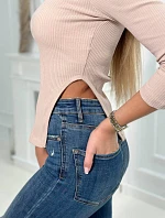 Blúzka s buffovými rukávmi tmavo béžová