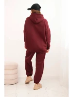 Dámská tepláková souprava zateplená z bavlny s kapucí bordová