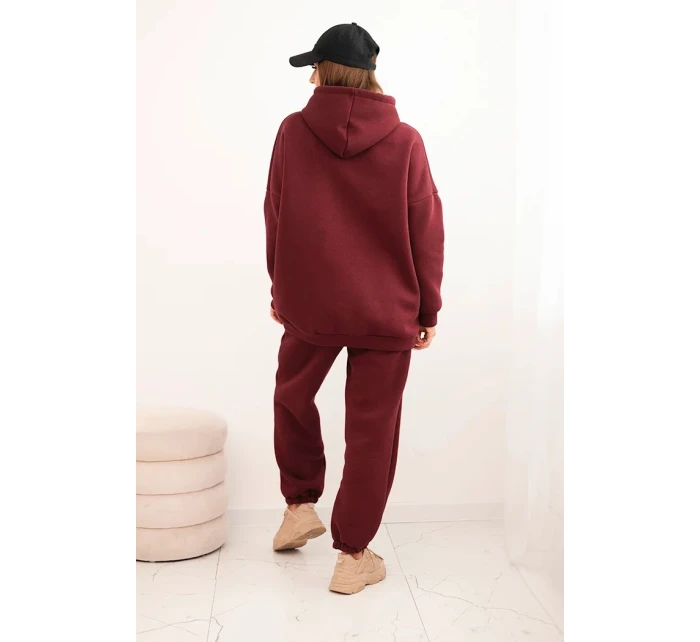 Dámská tepláková souprava zateplená z bavlny s kapucí bordová