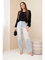 Dámsky čipkovaný sveter s kvetinovým vzorom čierny