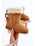 Dziecięce Ocieplane Botki Z Kokardkami Śniegowce Beżowe Funky