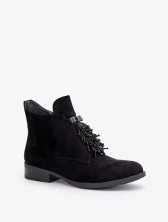 Zateplená nízka členková obuv s ozdobou na zips S.Barski Black