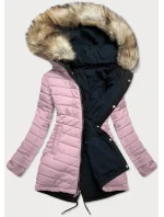 Tmavomodrá a ružová obojstranná dámska zimná bunda s kapucňou (w211) Tmavomodrá a ružová obojstranná dámska zimná bunda s kapucňou (w211)