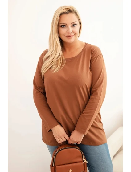 Dámske Plus veľkosť bavlnená blúzka okolo krku Camel