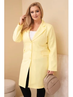 Dámský plášť Plus Size dlouhý s límcem a kapsami žlutý