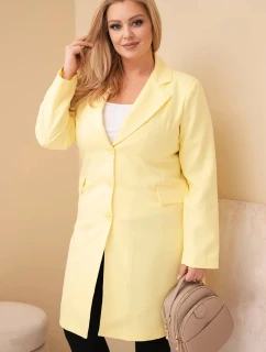 Dámske Plus veľkosť dlhý kabát s golierom a vreckami žltá