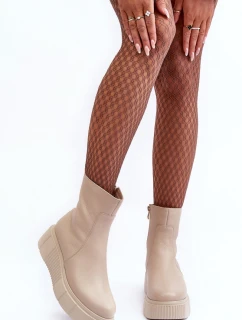 Dámské kožené boty na platformě Bežové model 21633565 - Zazoo