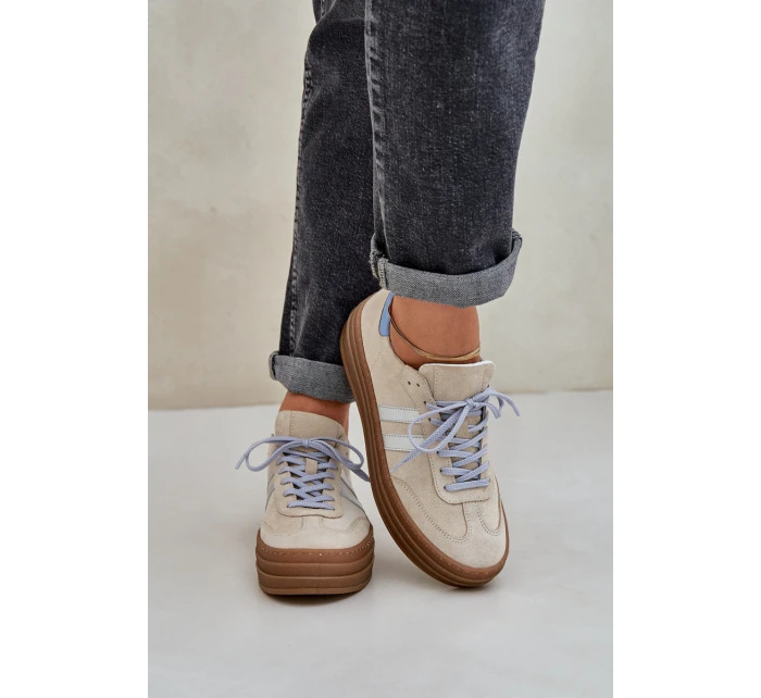 Zazoo N1068S4 Damskie Zamszowe Sneakersy Na Platformie Beżowe