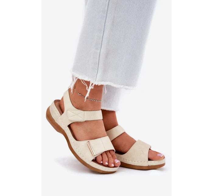 Pohodlné dámské sandály na suchý zip zlaté model 21694170 - EVENTO