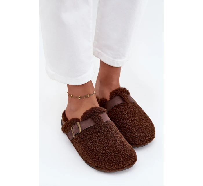 Klapki Damskie Z Futerkiem Typu Baranek Brązowe Lorivine