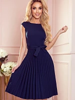 LILA - Tmavomodré dámske plisované šaty s krátkymi rukávmi 311-12