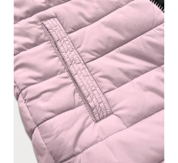 Tmavomodrá a ružová obojstranná dámska zimná bunda s kapucňou (w211) Tmavomodrá a ružová obojstranná dámska zimná bunda s kapucňou (w211)