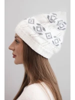 Dámska zimná vlnená čiapka s geometrickým vzorom K434 biela + sivá