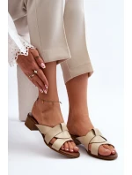 Zazoo 40236 Skórzane Klapki Damskie Na Niskim Obcasie Beżowe