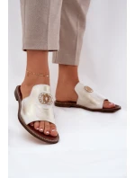 Elegantní Dámské Kožené Pantofle S Dekorací  Zlatý model 21686276 - Zazoo