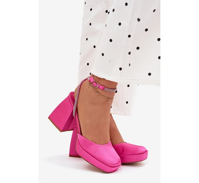 Dámské sandály na vysokém podpatku typu s páskem s krystaly fuchsiová model 22107121 - Boto