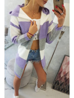 Trojfarebný pruhovaný sveter ecru+purple+grey