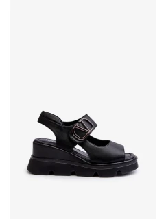 Dámske sandále na klinoch a platforme z ekokože, čierna triaola