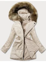 Teplá dámska zimná obojstranná bunda béžová (w610)