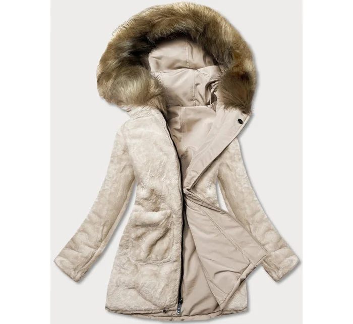 Teplá dámska zimná obojstranná bunda béžová (w610)