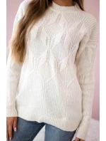 Svetr model 18970341 přes hlavu s módní vazbou ecru - K-Fashion