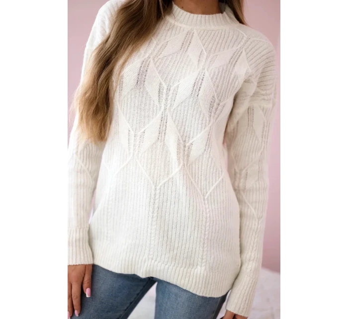 Svetr model 18970341 přes hlavu s módní vazbou ecru - K-Fashion
