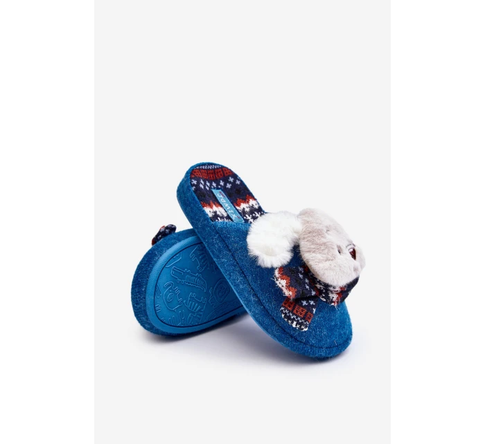 Dětské pantofle s podrážkou a medvídkem modré model 21641399 - Boto