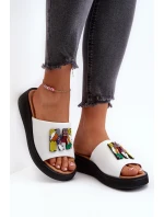 Skórzane Klapki Damskie Z Ozdobą Białe Asames