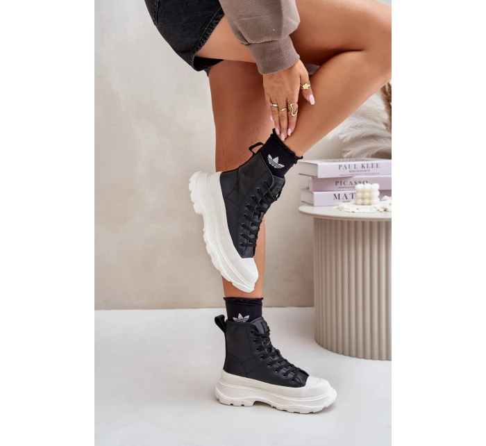 Skórzane Ocieplane Trampki Na Masywnej Platformie Big Star OO274A599 Czarne Skórzane Ocieplane Trampki Na Masywnej Platformie Big Star OO274A599 Czarne