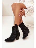 Ocieplane Damskie Botki Kowbojki Ze Zdobieniem Czarne Lelira Ocieplane Damskie Botki Kowbojki Ze Zdobieniem Czarne Lelira