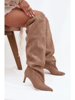 Kozaki Damskie Na Szpilce Wsuwane Beżowe Mavilla