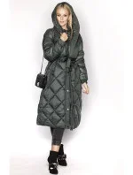 Dámska dlhá páperová bunda zelená (ag1-j9081)