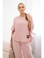 Bavlněný komplet halenka + kalhoty tmavě pudrově růžová