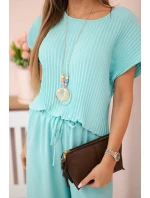 Viskózový komplet plisovaná halenka + kalhoty mincovna