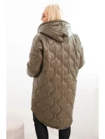 Dámske Plus veľkosť zimná bunda prešívané s kapucňou Khaki Dámske Plus veľkosť zimná bunda prešívané s kapucňou Khaki