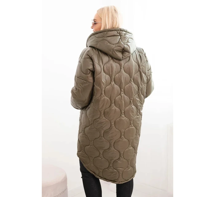 Dámske Plus veľkosť zimná bunda prešívané s kapucňou Khaki Dámske Plus veľkosť zimná bunda prešívané s kapucňou Khaki