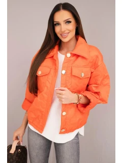 Dámska jarná prešívaná bunda s kvetinovým vzorom oranžová