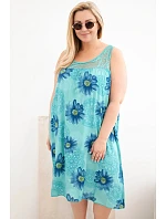 Dámské šaty Plus Size z viskózy s květinovým vzorem a krajkovým výstřihem mentolová