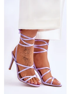 Damskie Wiązane Sandałki Na Szpilce Fioletowe Meya