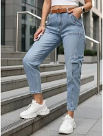 Dámske džínsy balónového strihu s cargo vreckami modré FashionStreet UY2923
