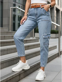 Dámske džínsy balónového strihu s cargo vreckami modré FashionStreet UY2923